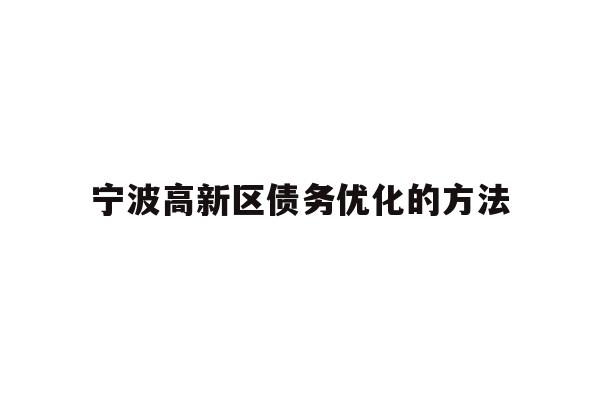 宁波高新区债务优化的方法