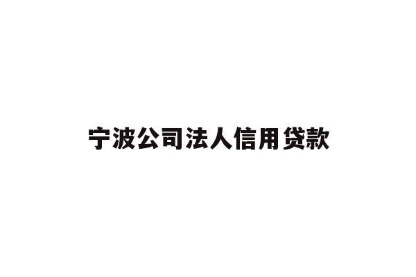 宁波公司法人信用贷款